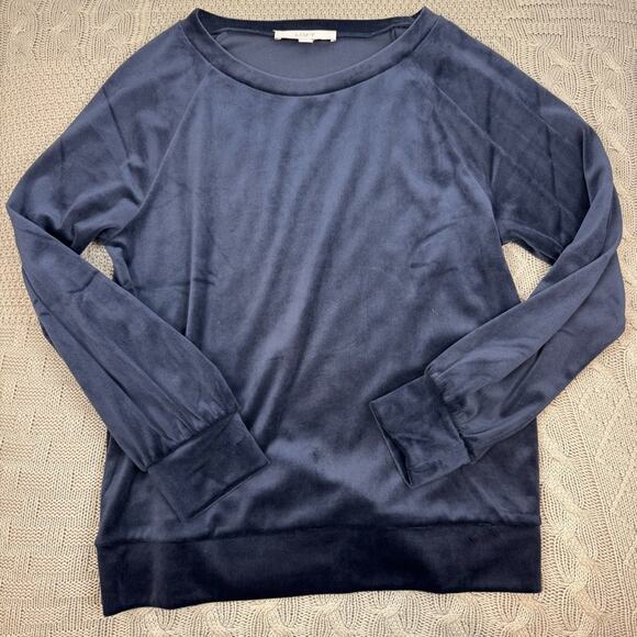 LOFT Sweaters - LOFT Midnight Blue Crew Neck Velour Velvet Sweater Small